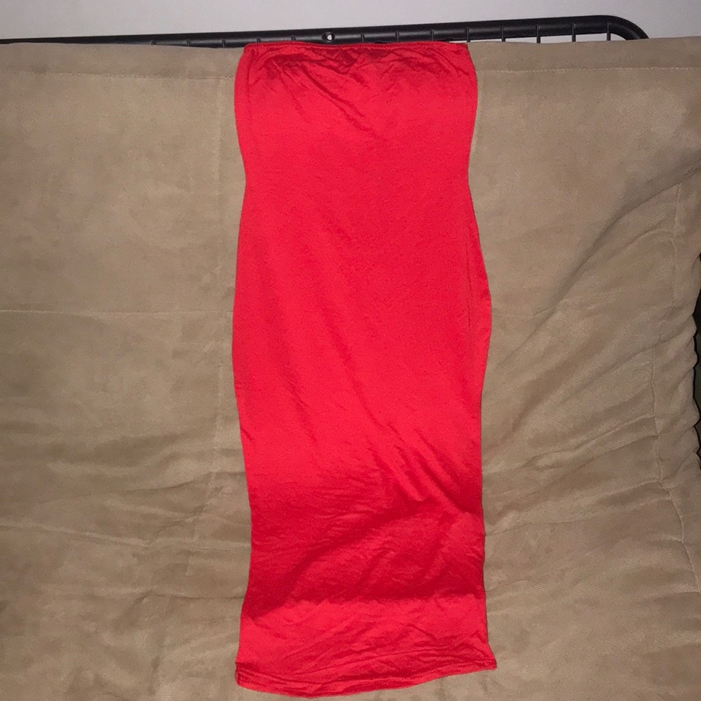 Red mid body con dress